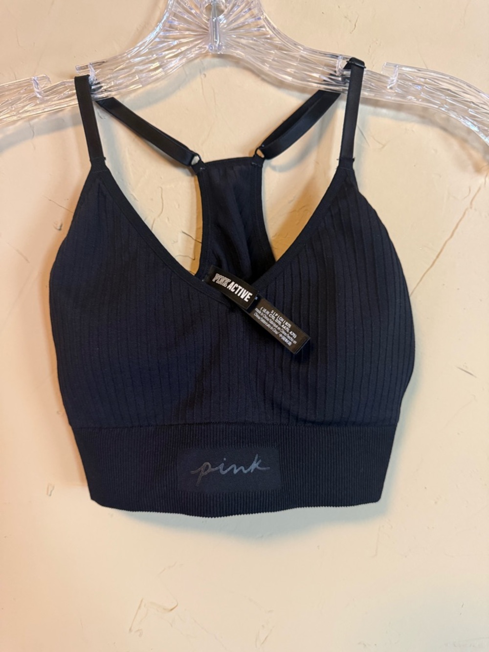 PINK Victoria’s Secret Black Ribbed Seamless Sports Bra Small Yoga Athleisure - Picture 6 of 6